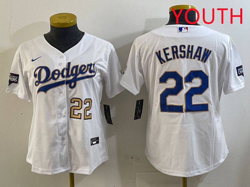 Youth Los Angeles Dodgers #22 Kershaw White Gold Game 2025 Nike MLB Jersey style 2->youth mlb jersey->Youth Jersey